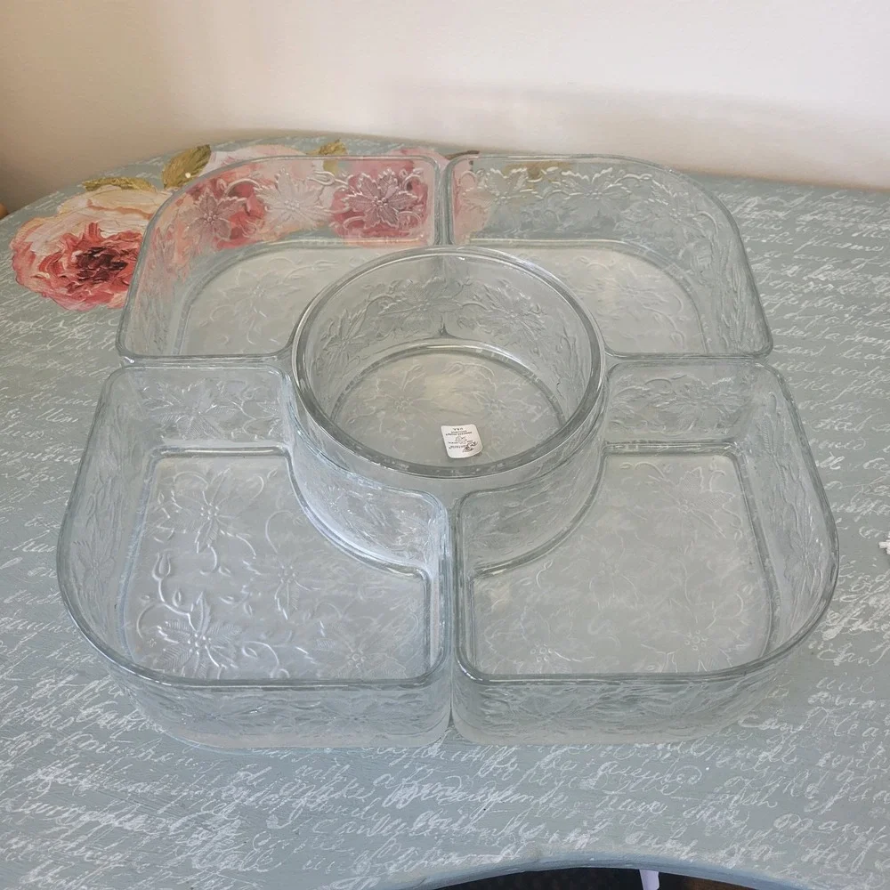 PRINCESS HOUSE Fantasia 5‎ Piece VEGGIE & DIP Tray/Server w/Glass Caddy ~ EUC!